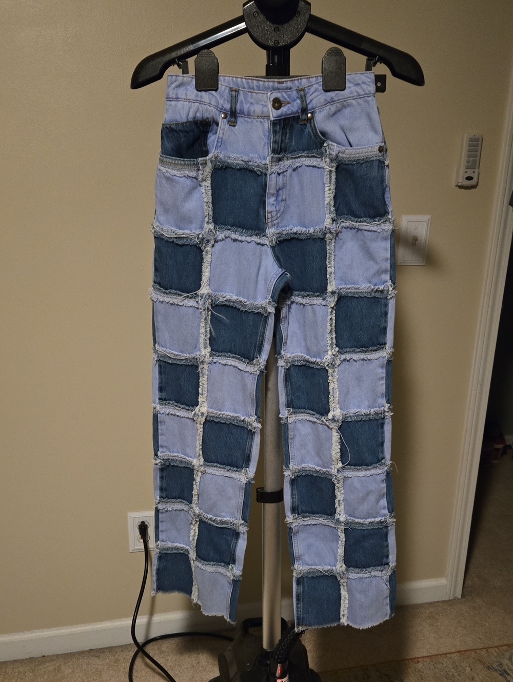 Patchwork Two-Tone Light & Dark Blue Skinny Jeans